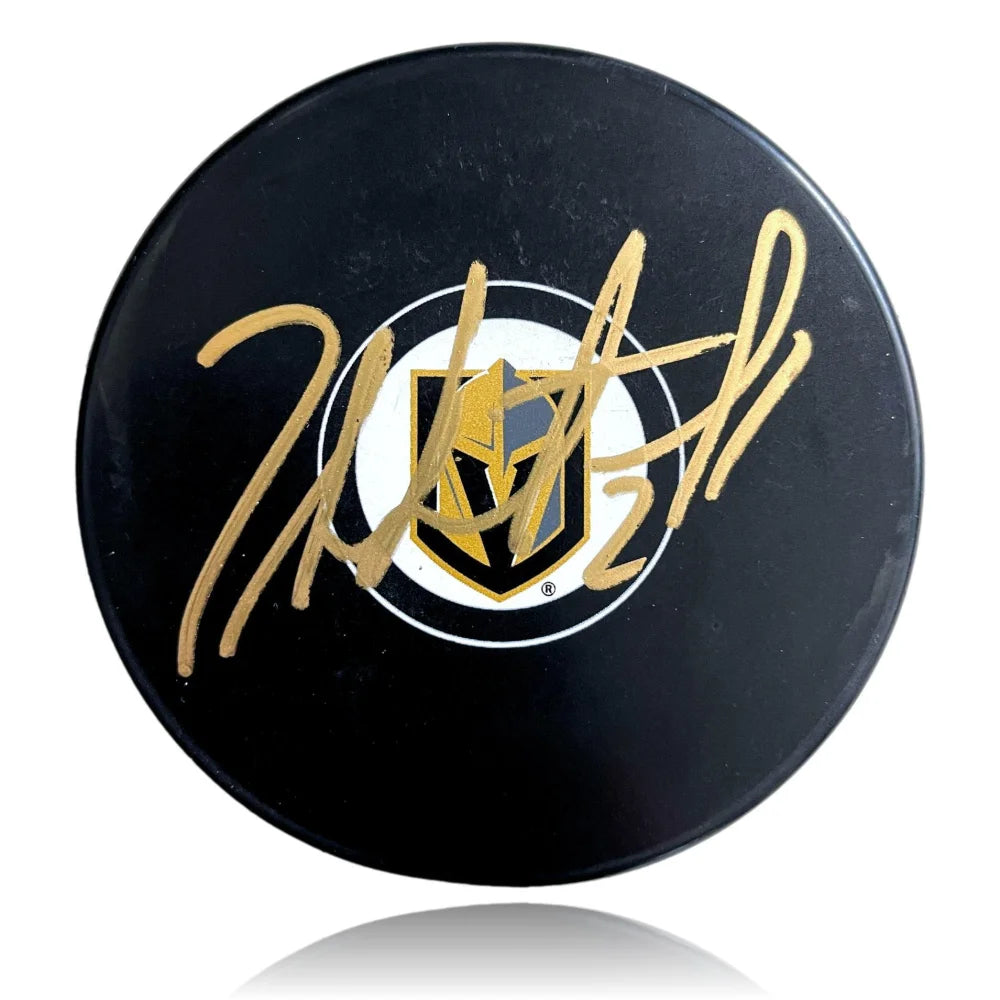 Zach Whitecloud Autographed Vegas Golden Knights Logo Puck COA Inscriptagraphs