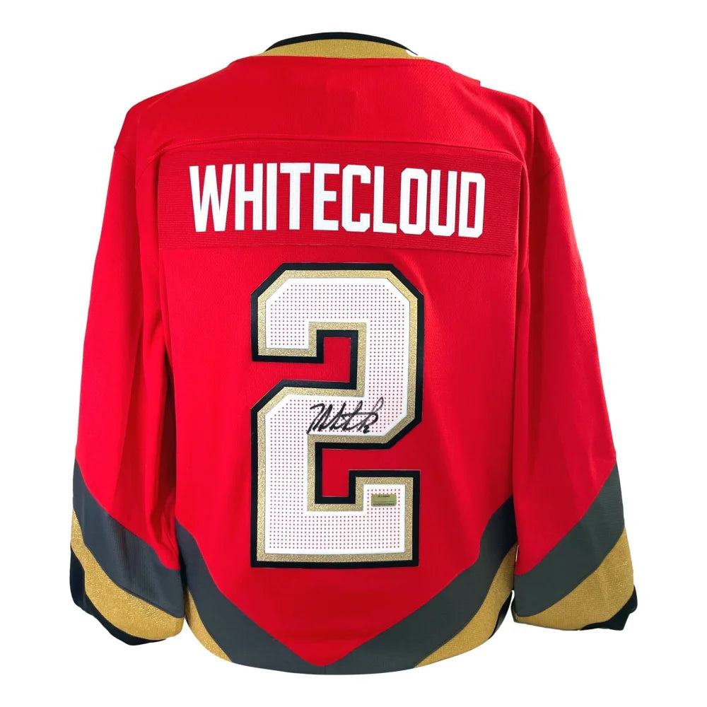 Zach Whitecloud Autographed Vegas Golden Knights Red Retro Reverse Jersey COA Signed Inscriptagraphs