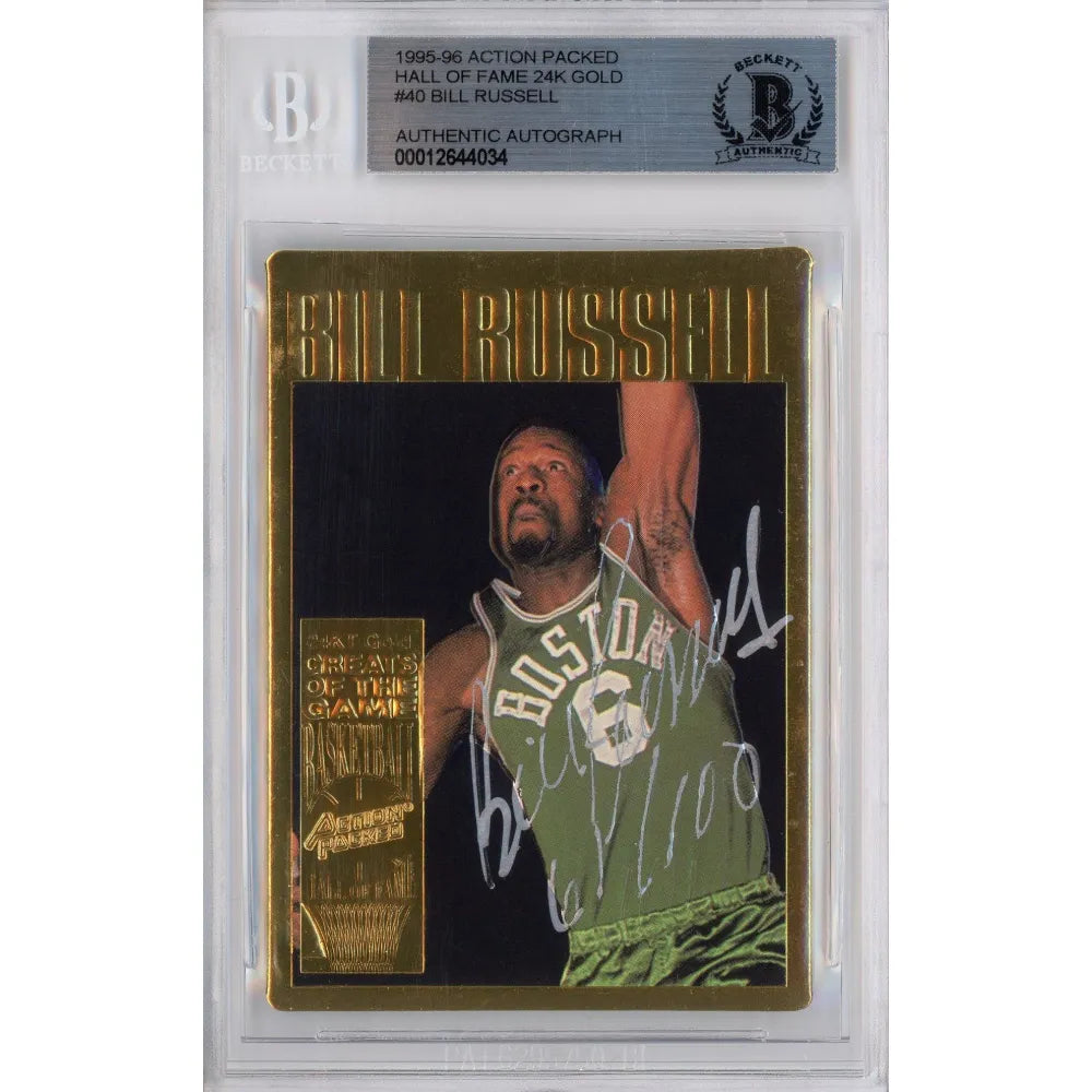 1995 Action Packed #40G NBA Hall of Fame Bill Russell Autographed Card #D/100