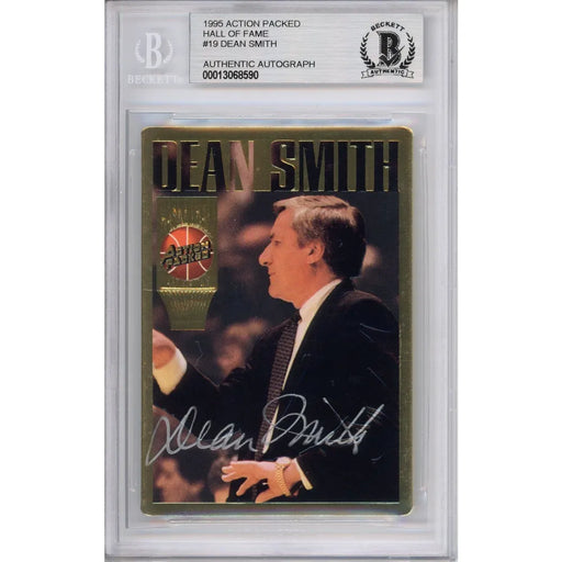1995 Action Packed Dean Smith #19 Hall of Fame Autographed Card Rare Beckett COA