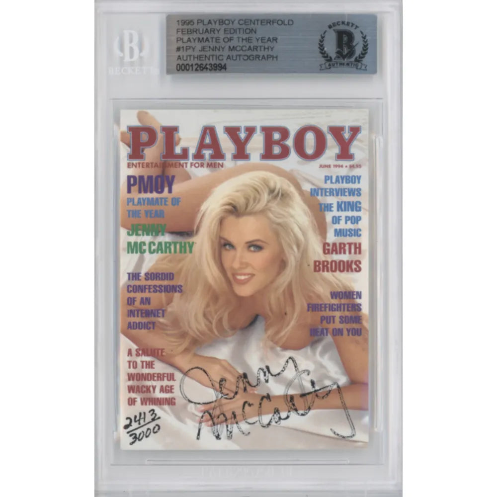 1995 Playboy Jenny McCarthy Signed Centerfold Card #D/3000 BAS Slabbed Autograph