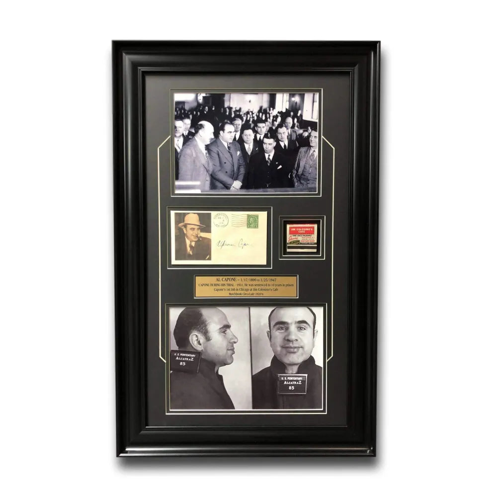 Al Capone Framed Authentic Colosimo’s Cafe Matchbook & Facs Signature Collage
