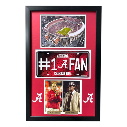 Alabama Crimson Tide Fan License Plate Framed Collage Memorabilia Bear Bryant