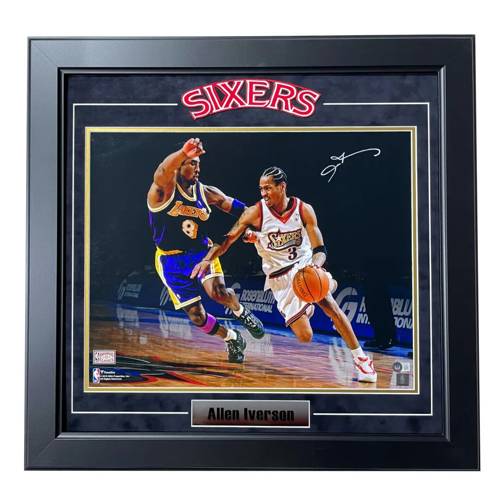 Allen Iverson Autographed Philadelphia 76ers 16x20 Photo Framed BAS Signed Kobe