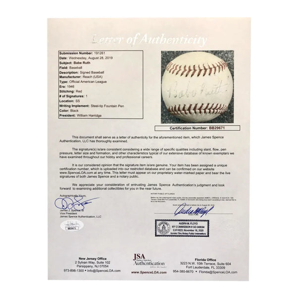Babe Ruth Single Signed Baseball with Beautiful Sweet Spot Signature (PSA)