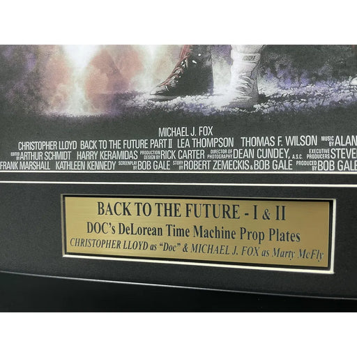 Back to the Future 1 & 2 DeLorean Double Movie Car License Plate Framed Collage