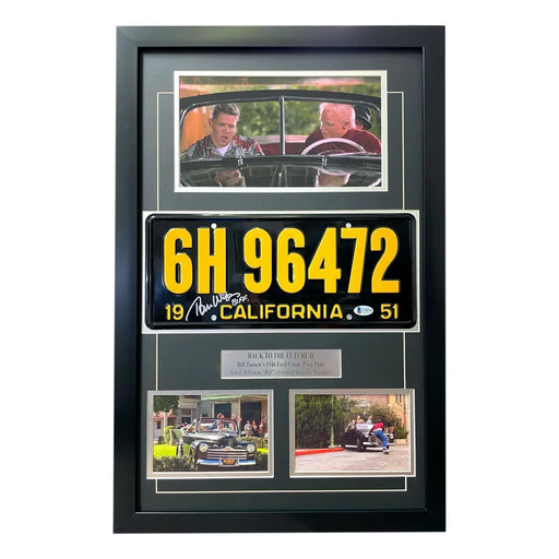 Back to the Future Signed BIFF Tom F. Wilson Movie Car License Plate Framed BAS