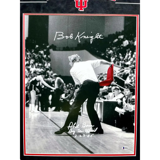 Bob Knight / Phil Bova Autographed Indiana Chair Throw 16x20 Photo Framed BAS