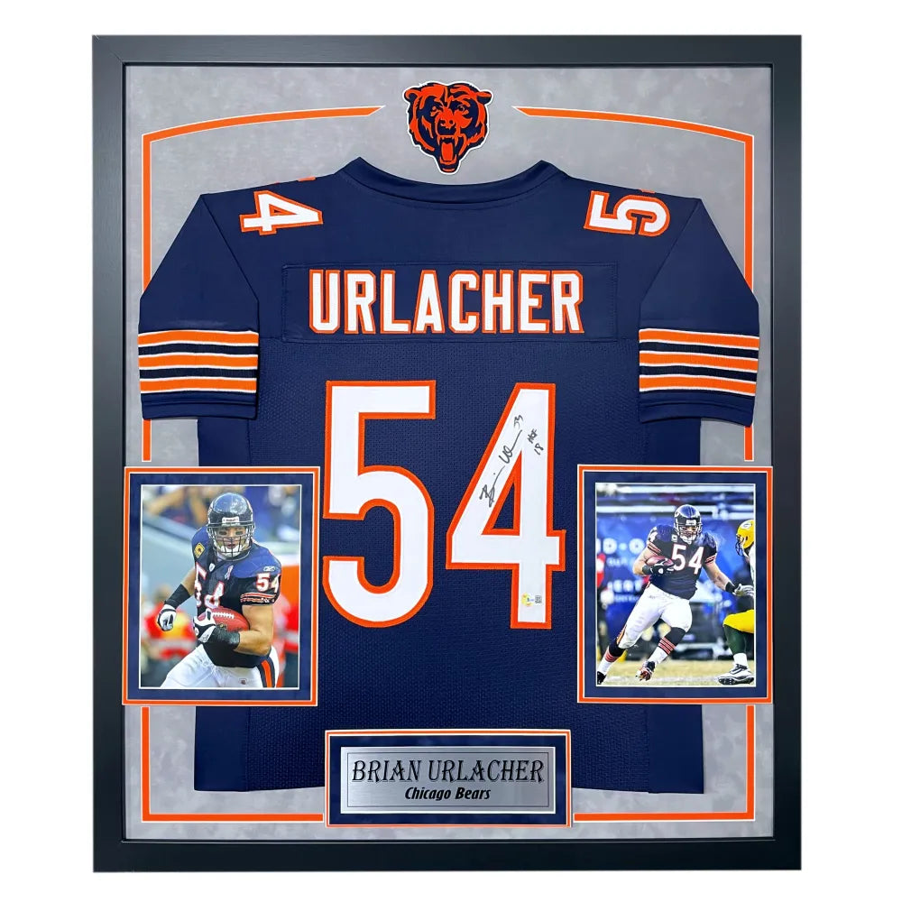 Brian Urlacher Autographed Chicago Bears Jersey Framed BAS Signed Inscribed  HOF - Inscriptagraphs Memorabilia