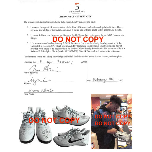 Buddy Hield Signed / Practice Worn Shoes Sacramento Kings COA PSA/DNA Autograph