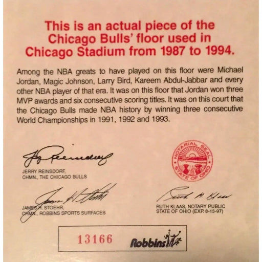Bulls Chicago Stadium Authentic Game Used 12X12 Floor Framed COA #D/5 Jordan