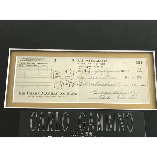 Carlo Gambino Signed Personal Check JSA COA Framed Crime Family Mob Autograph