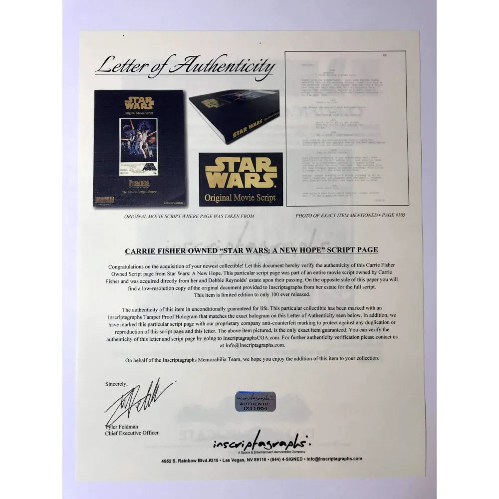 A Carrie Fisher Signed Script from Star Wars. (Total: 2 Items), Lot  #89108