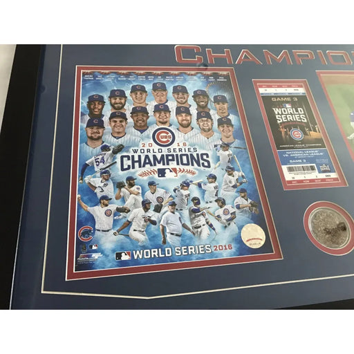 Chicago Cubs Game 7 World Series Used Dirt / Ticket Framed Collage Champions