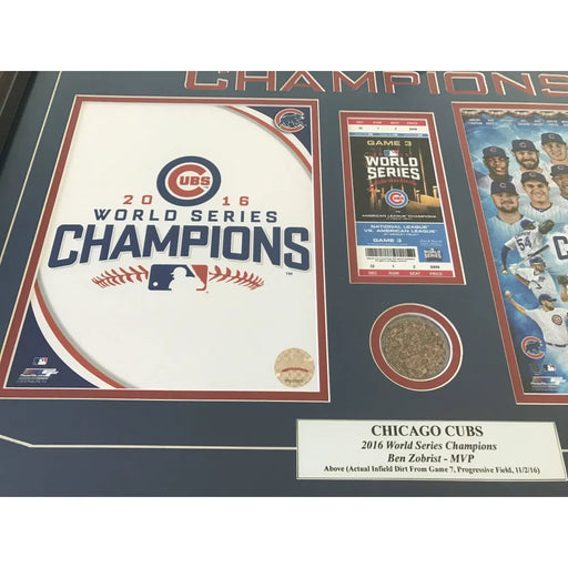 Chicago Cubs Game 7 World Series Used Dirt / Ticket Framed Collage Champions 2016 #3