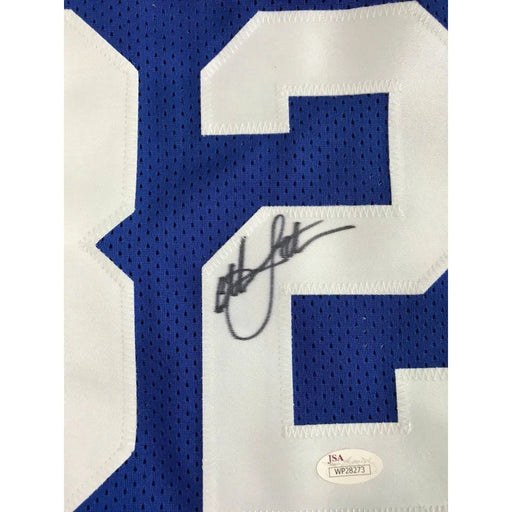 Dennis Rodman Signed Autographed Stats White/Blue Jersey TriStar  Authenticated