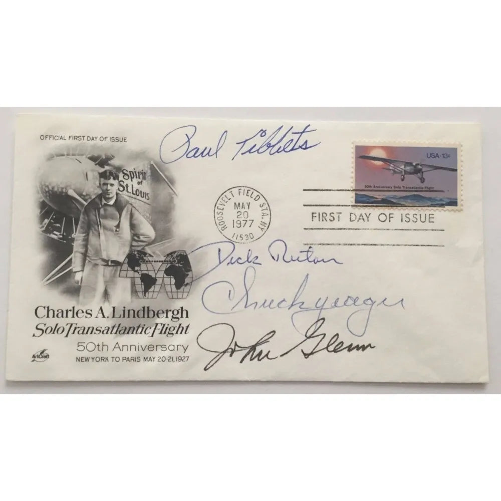 Chuck Yeager Paul Tibbets John Glenn Dick Rutan Autograph Envelope JSA COA