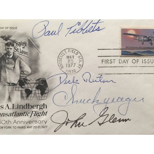 Chuck Yeager Paul Tibbets John Glenn Dick Rutan Autograph Envelope JSA COA