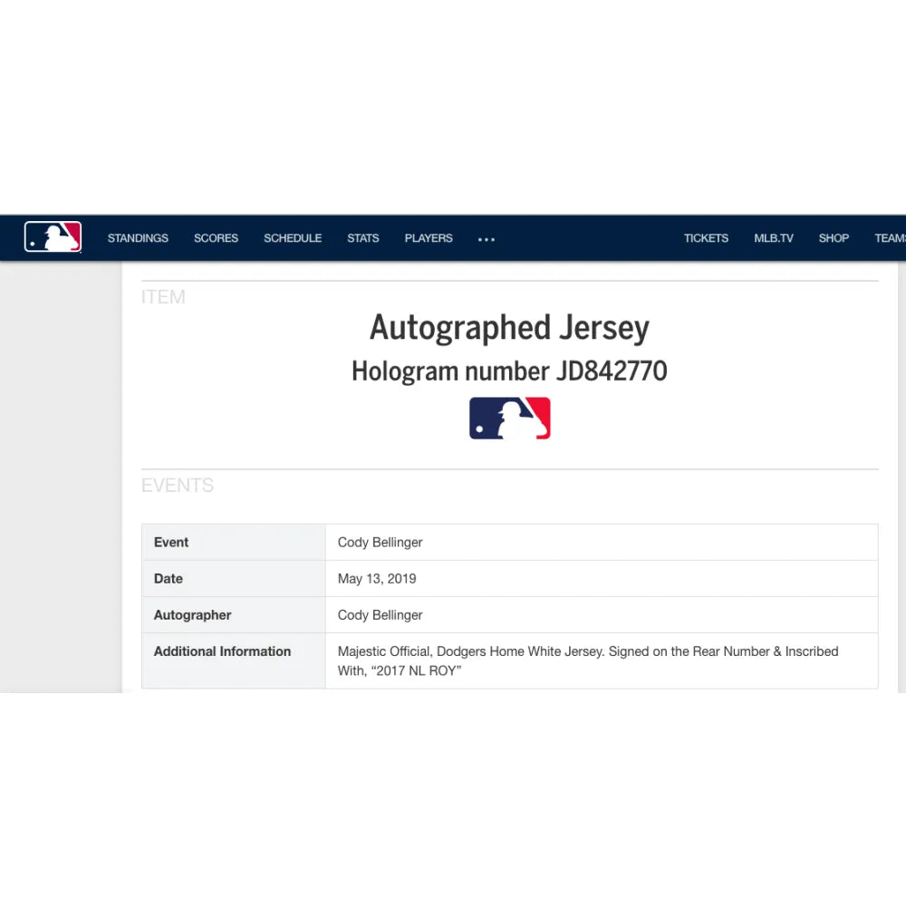 Cody Bellinger Signed Inscribed 17 NL ROY Dodgers Jersey MLB COA