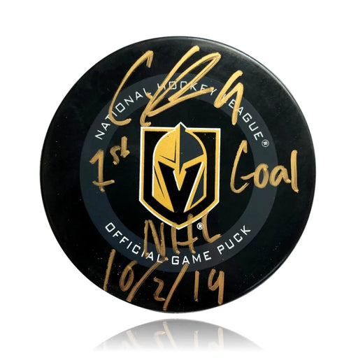 Cody Glass Signed Vegas Golden Knights Authentic Puck Inscribed 1st Goal 10/2/19