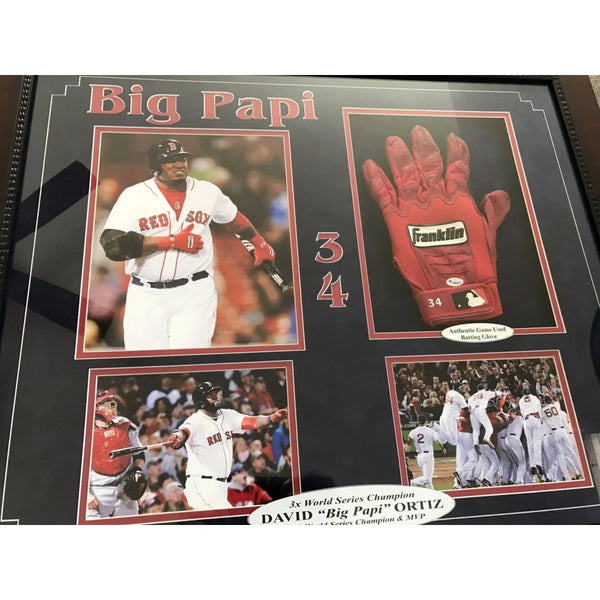 David Ortiz Game Used Batting Glove Framed COA Fanatics Red Sox