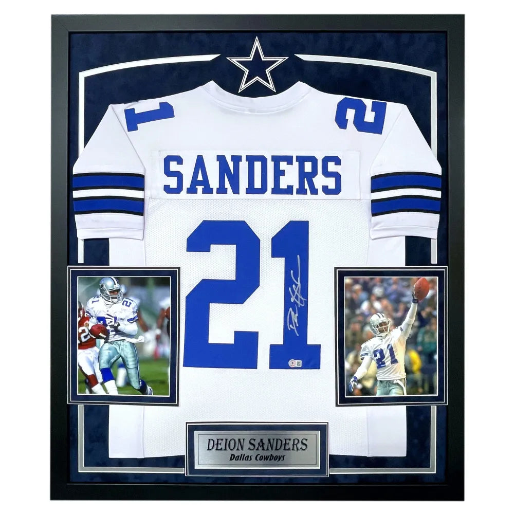 Deion Sanders Autographed Dallas Cowboys Jersey Framed BAS Signed  Memorabilia - - Inscriptagraphs Memorabilia