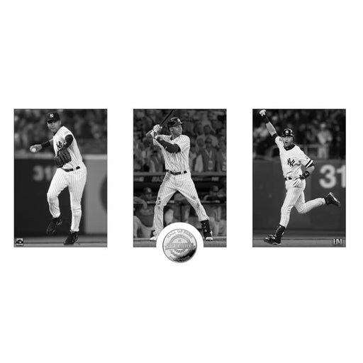 Derek Jeter Hall of Fame 2020 Black / White Photo Collage w/ Silver HOF Coin