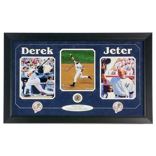 Derek Jeter Signed Triple 8X10 Frame Collage W/ Used Dirt Steiner COA Autograph