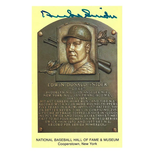 Duke Snider Signed HOF Plaque Postcard JSA COA Brooklyn Dodgers Autograph