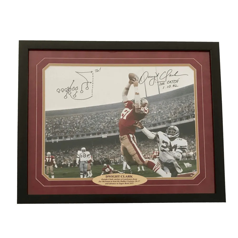 Dwight Clark Signed Hand Drawn 'The Catch' Framed 16X20 Photo COA