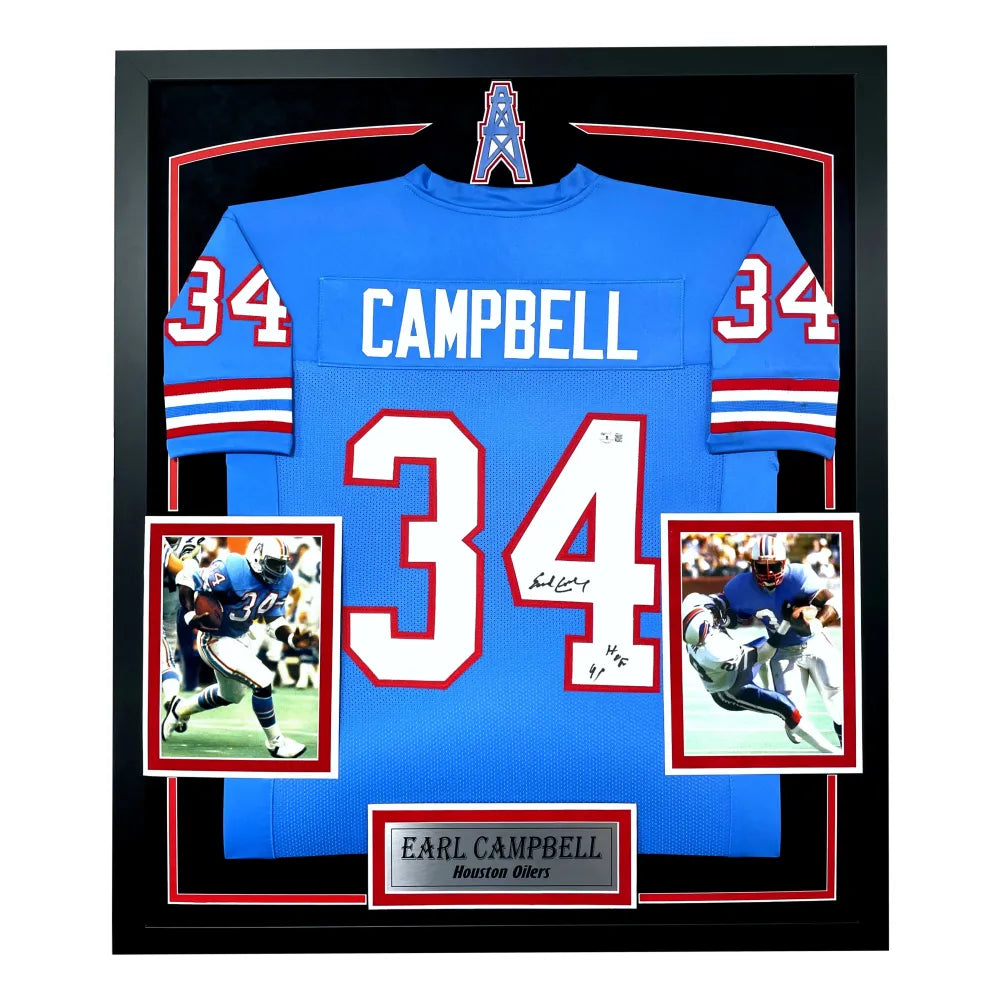 Earl Campbell Autographed Houston Oilers Goal Line Art in Blue w