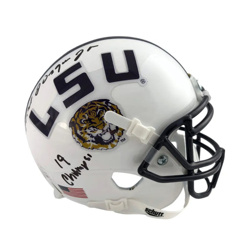 Ed Orgeron Signed LSU White Mini Helmet Inscribed 19 Champs JSA COA Autograph