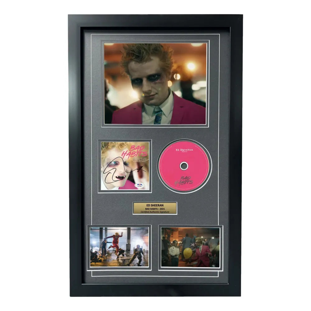 Ed Sheeran Signed Bad Habits CD Album Framed Collage PSA/DNA COA Autograph