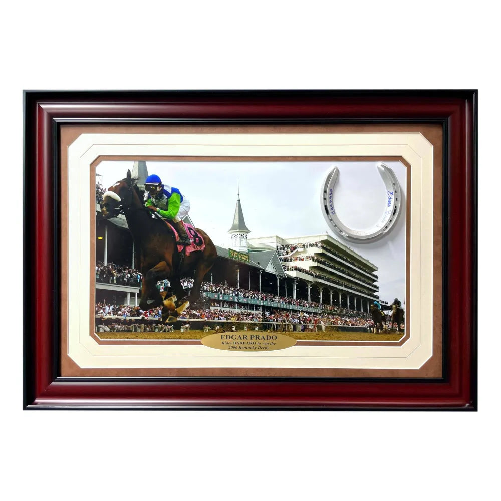 Edgar Prado Autographed Barbaro Horse Racing Photo Framed Collage JSA COA Signed