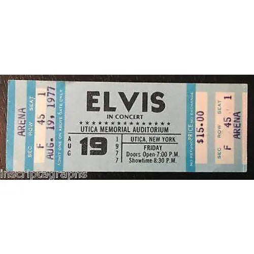 Elvis Presley Unused August 19 1977 Concert Ticket Utica Memorial 8/19/77 NY