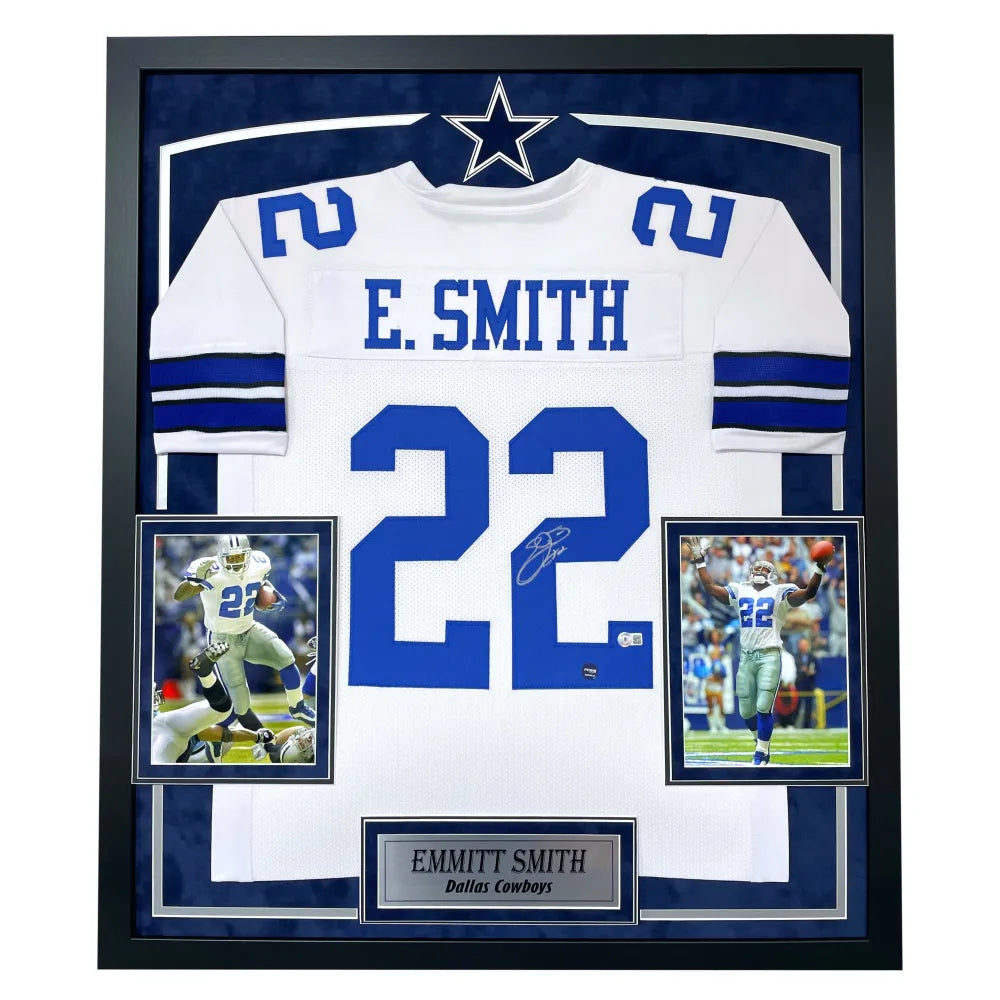 Emmitt Smith Autographed Dallas Cowboys Jersey Framed BAS Prova Signed White