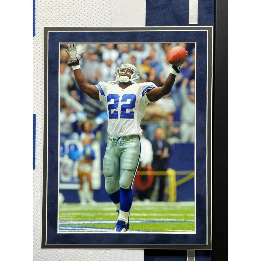 Emmitt Smith Autographed Dallas Cowboys Career Stat Jersey Framed