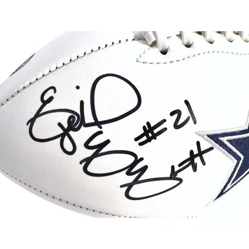 Ezekiel Elliott Signed Dallas Cowboys White Logo Stat Football COA Autograph