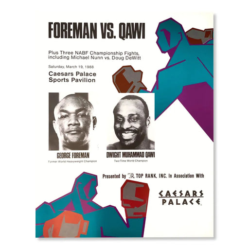 George Foreman vs Dwight Muhammad Qawi 22x28 Poster - COA Owned By Caesars 1988