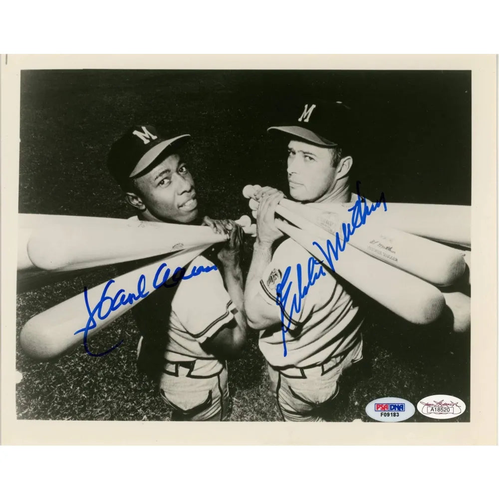 Hank Aaron / Eddie Mathews Dual Signed 8x10 Photo Braves PSA JSA COA Autograph