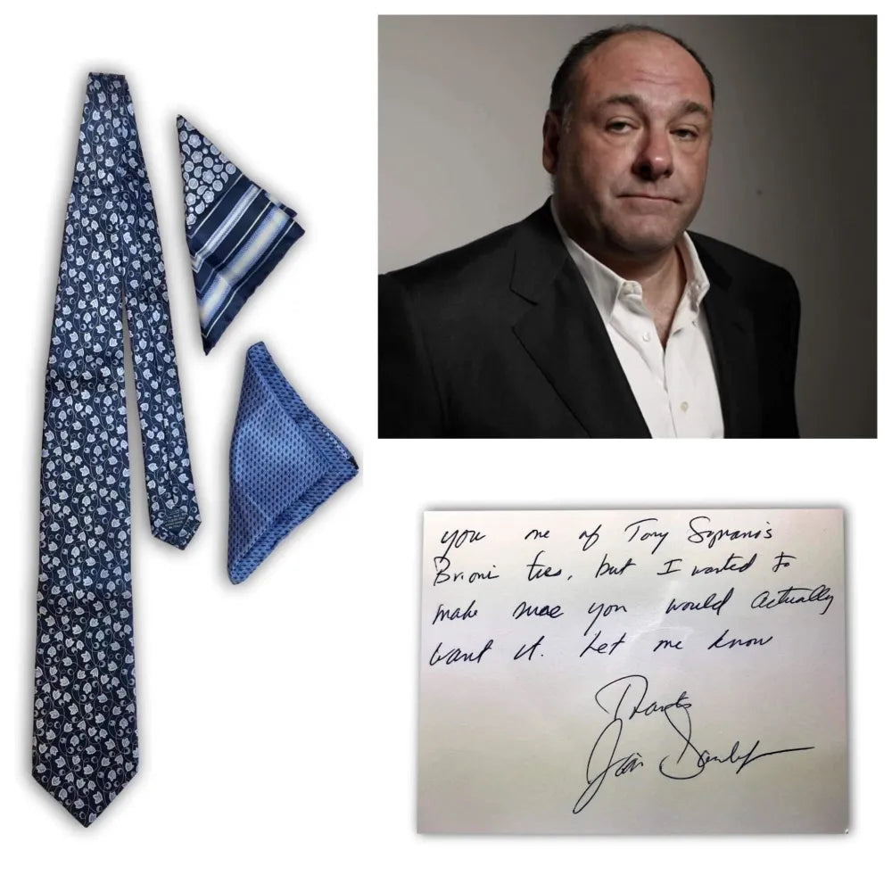 James Gandolfini Sopranos Worn Tie & Handkerchief Autograph Lot COA Actor Tony