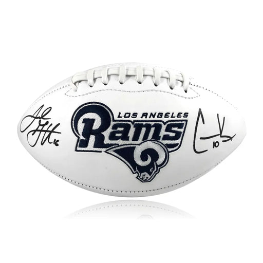 Jared Goff / Cooper Kupp Dual Signed LA Rams White Football COA Autograph
