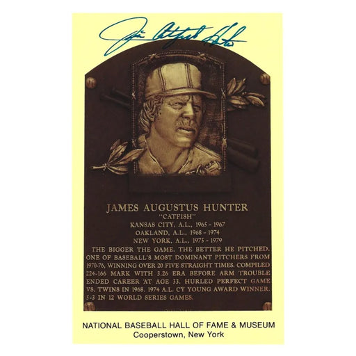 Jim Catfish Hunter Signed HOF Plaque Postcard JSA COA NY Yankees Autograph