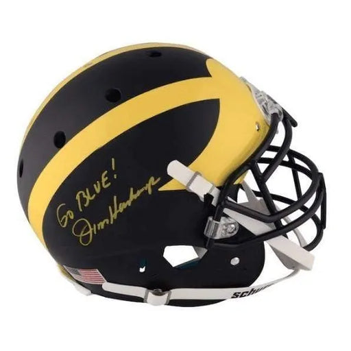 Jim Harbaugh Signed Michigan Authentic Helmet Matte Inscribed ’Go Blue’ COA Fanatics