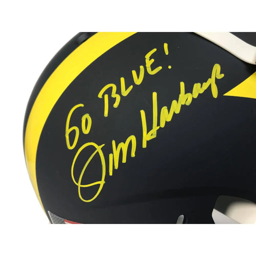 Jim Harbaugh Signed Michigan Authentic Helmet Matte Inscribed Go Blue COA