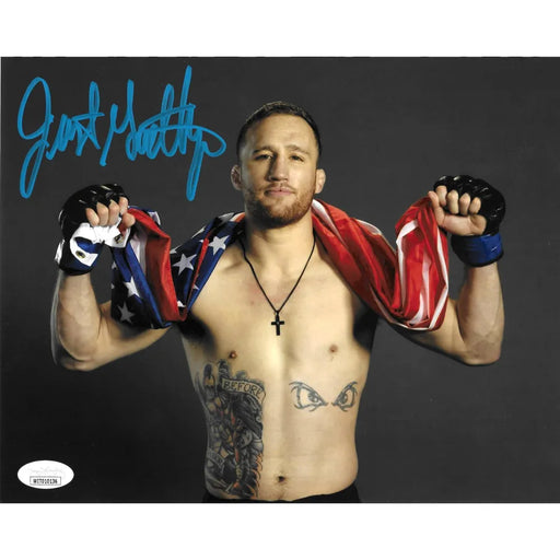 Justin Gaethje Autographed 8x10 Photo W/Flag MMA UFC JSA COA Signed