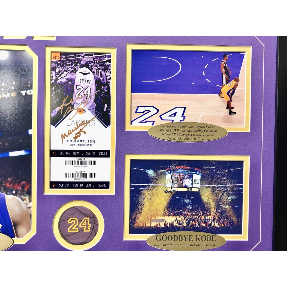 Kobe Bryant 8 x 10 Photograph with Team Patch and Statistics in a 12   18 Deluxe Photograph Frame