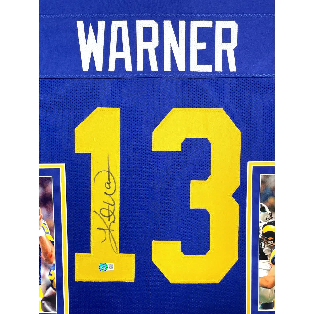 Vtg Logo Athletics NFL St. Louis Rams Kurt Warner #13 Blue Gold Jersey