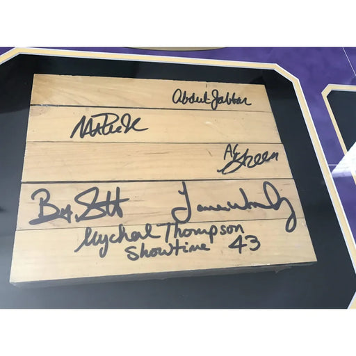 Lakers Game Used Forum Floor Signed Magic Abdul-Jabbar Worthy +3 PSA/DNA COA