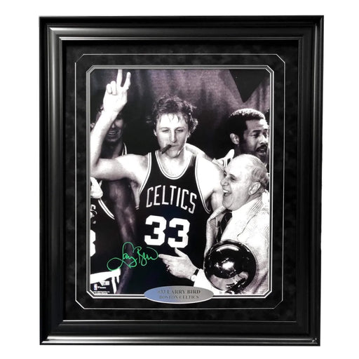 Larry Bird Hand Signed Framed Celtics 16x20 w/ Auerbach Cigar Autograph COA